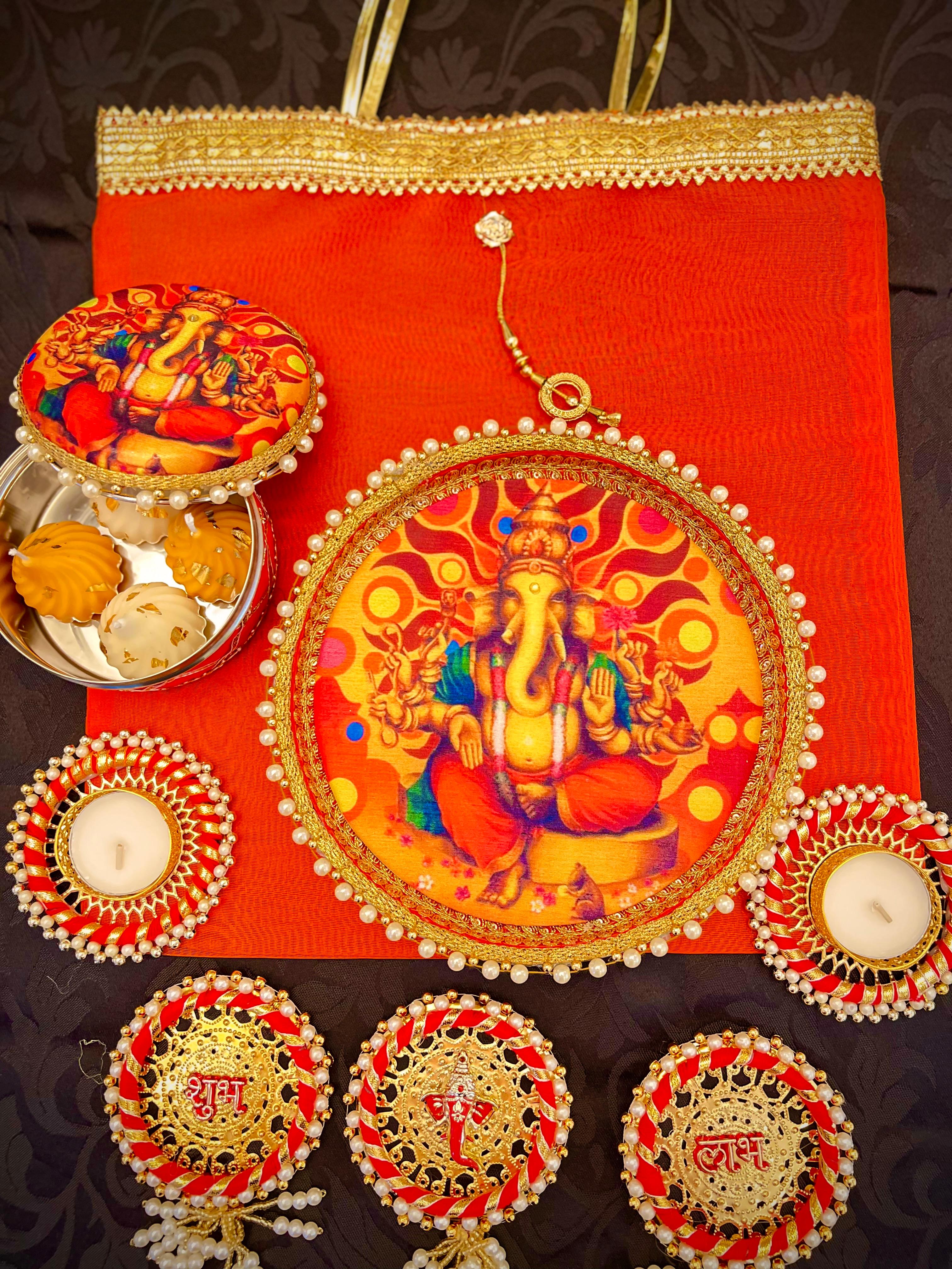 Decorative Ganpati Gift Bag - Orange