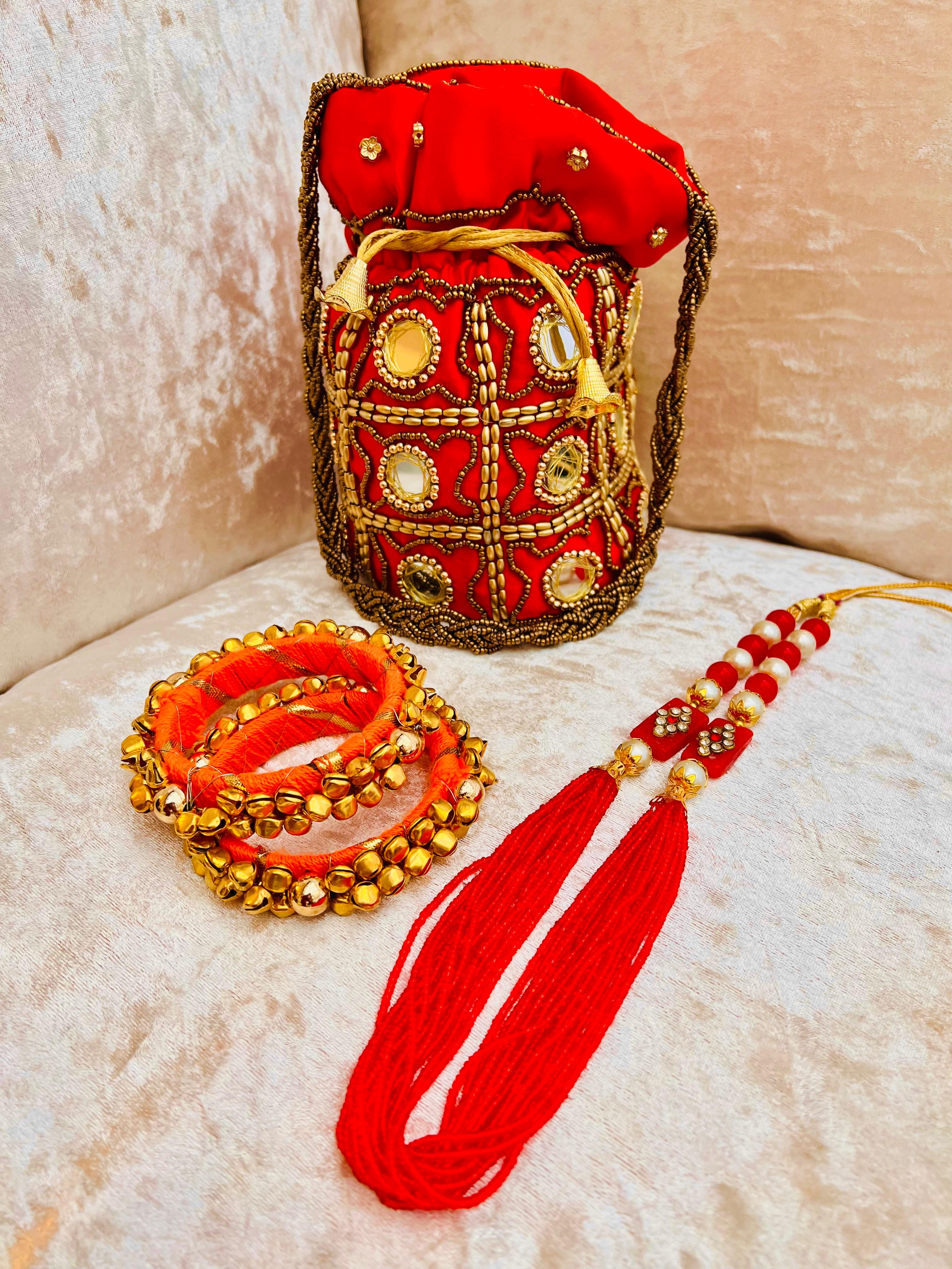 Rusty Red Ethnic Jewelry and Potli Bag Set