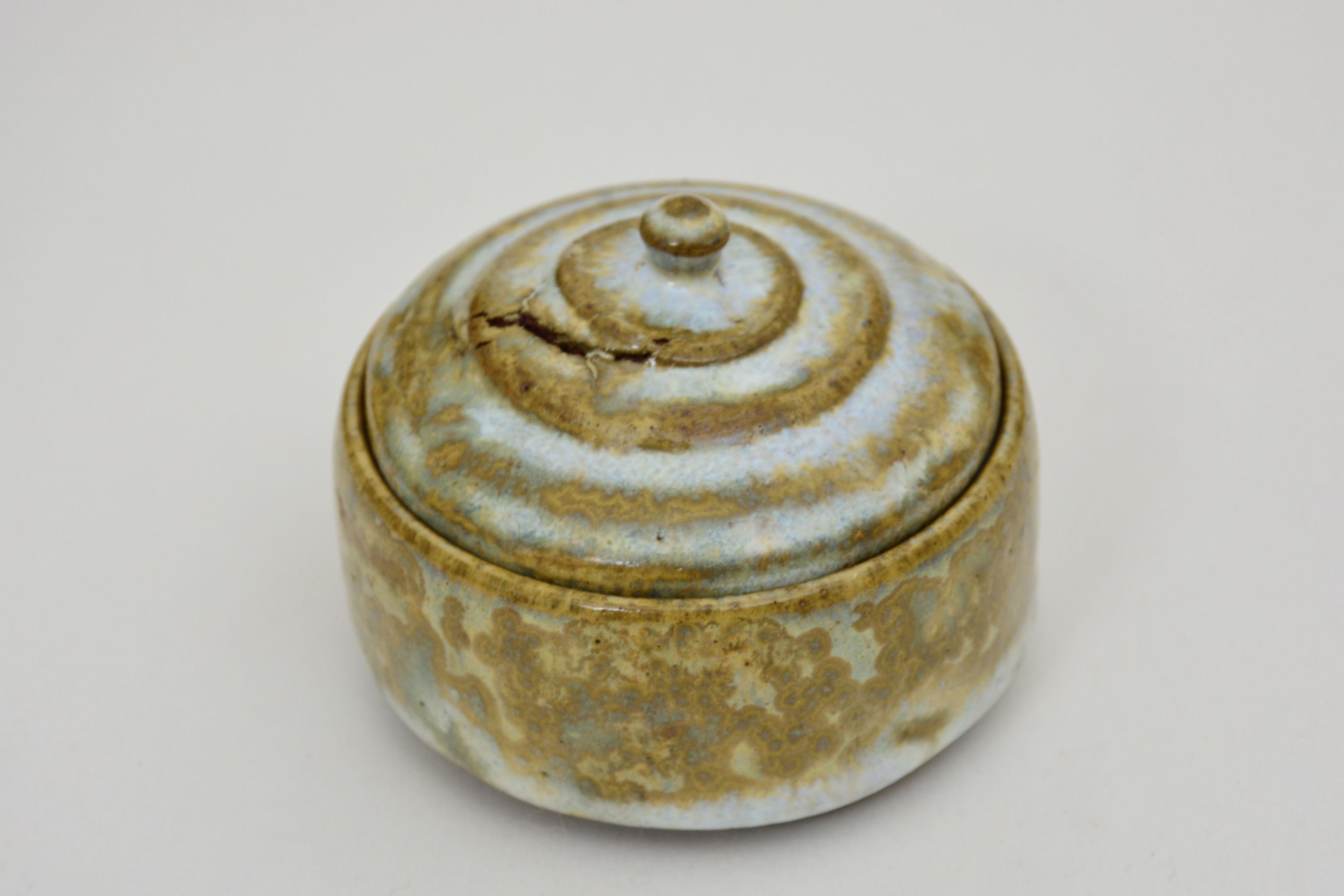 Handthrown Ceramic Lidded Jar in Wood Ash Crystalline Glaze