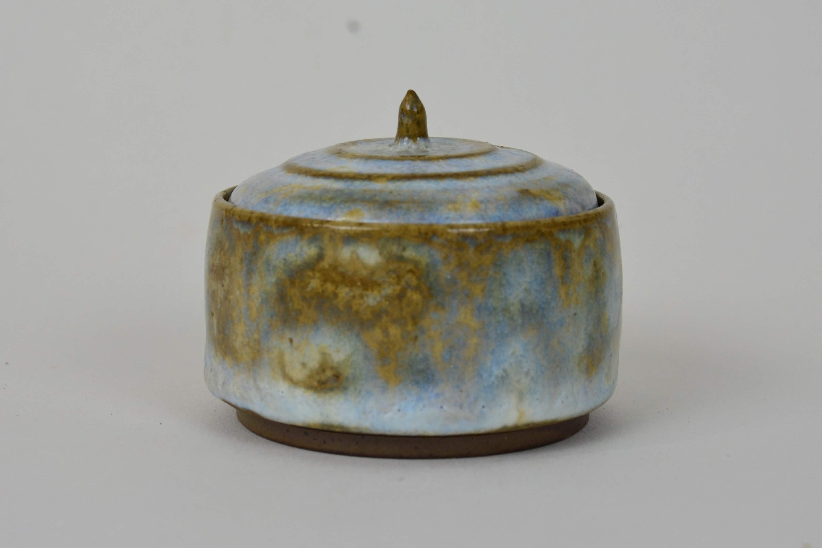 Stoneware Ceramic Lidded Jar in Wood Ash Crystalline Glaze