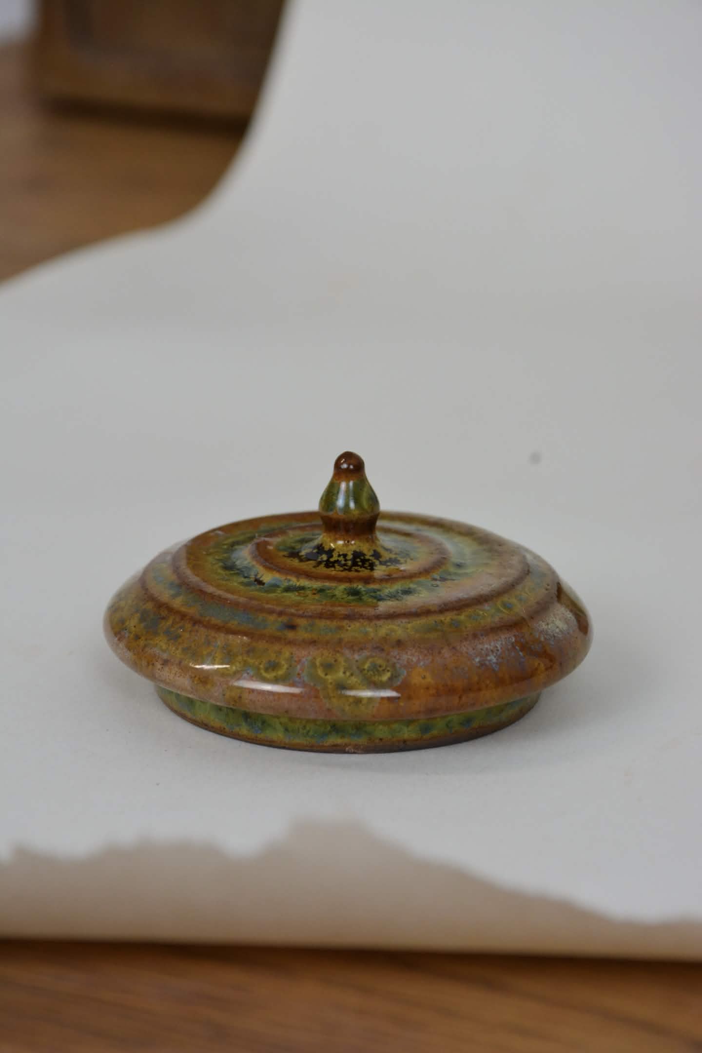 Stoneware Ceramic Lidded Jar in Wood Ash Crystalline Glaze