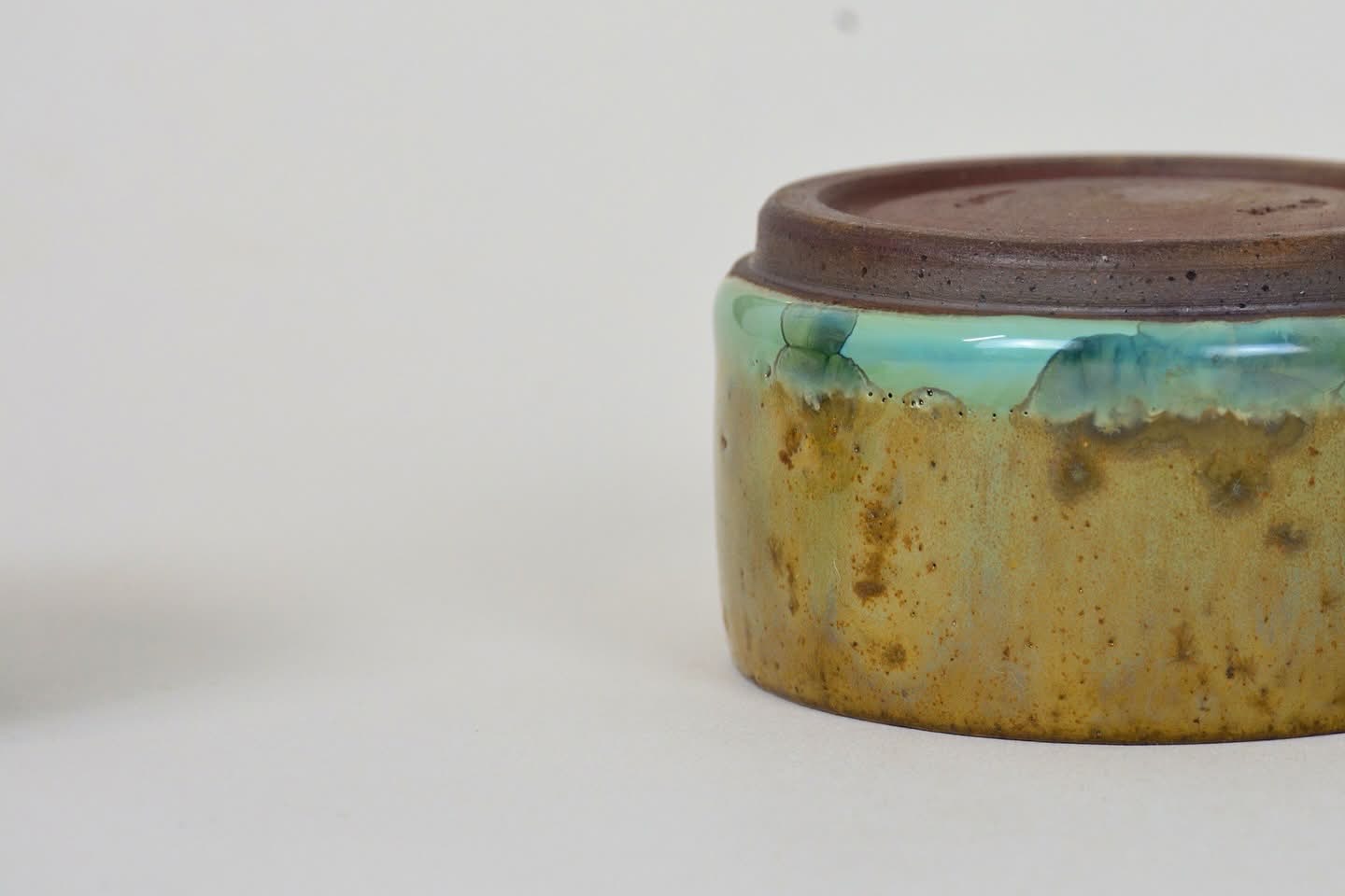 Stoneware Ceramic Lidded Jar in Wood Ash Crystalline Glaze