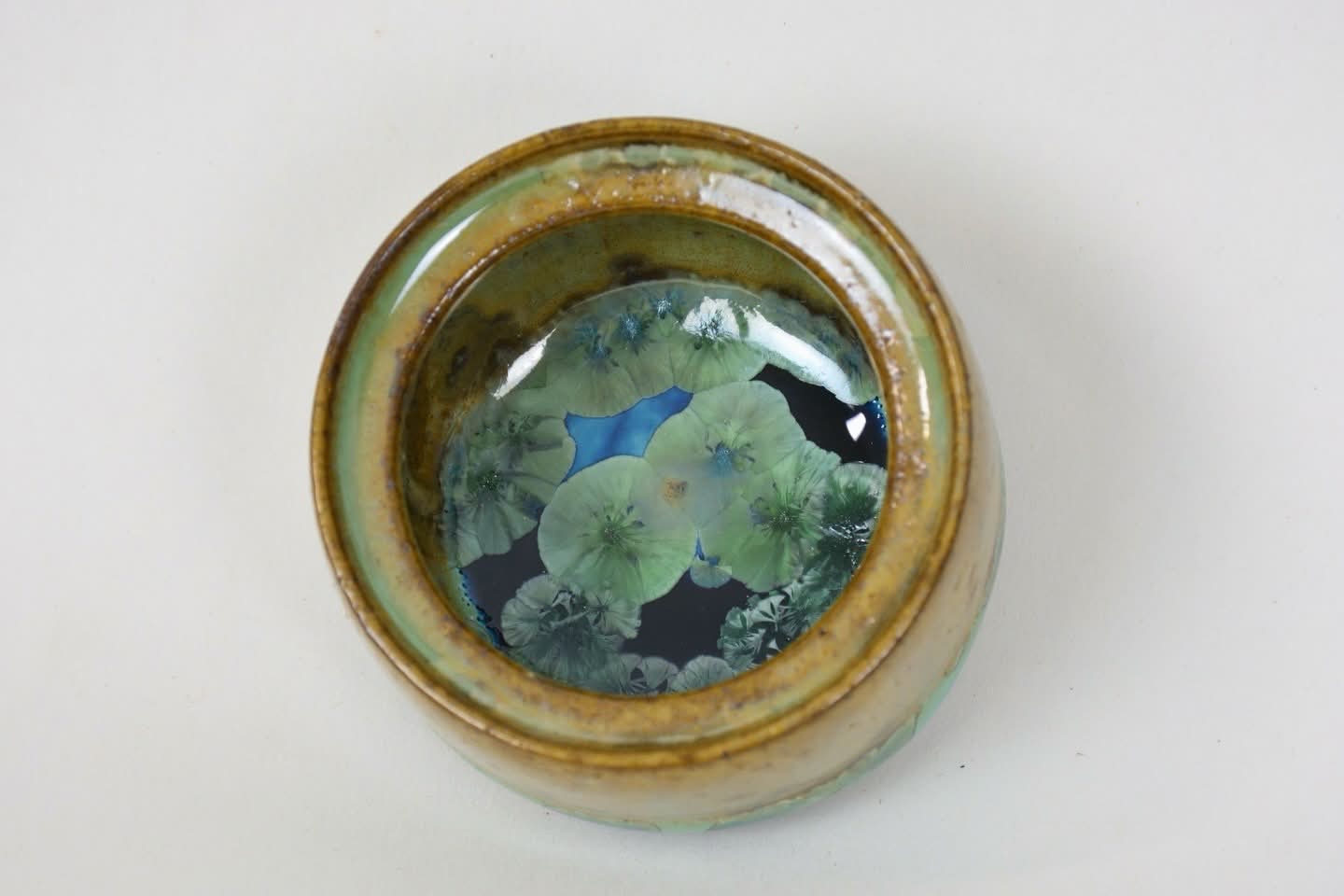 Stoneware Ceramic Lidded Jar in Wood Ash Crystalline Glaze
