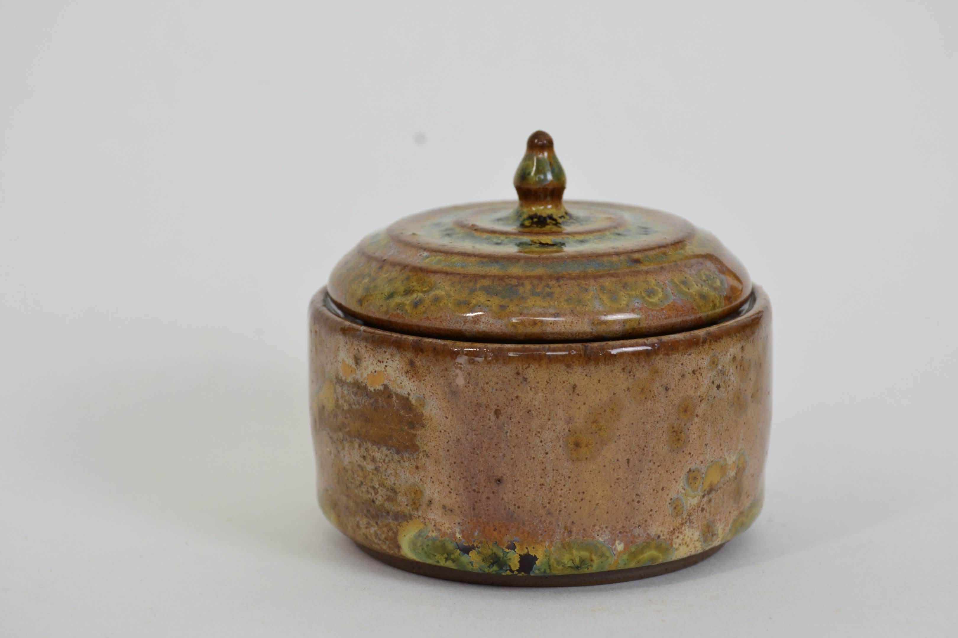 Stoneware Ceramic Lidded Jar in Wood Ash Crystalline Glaze
