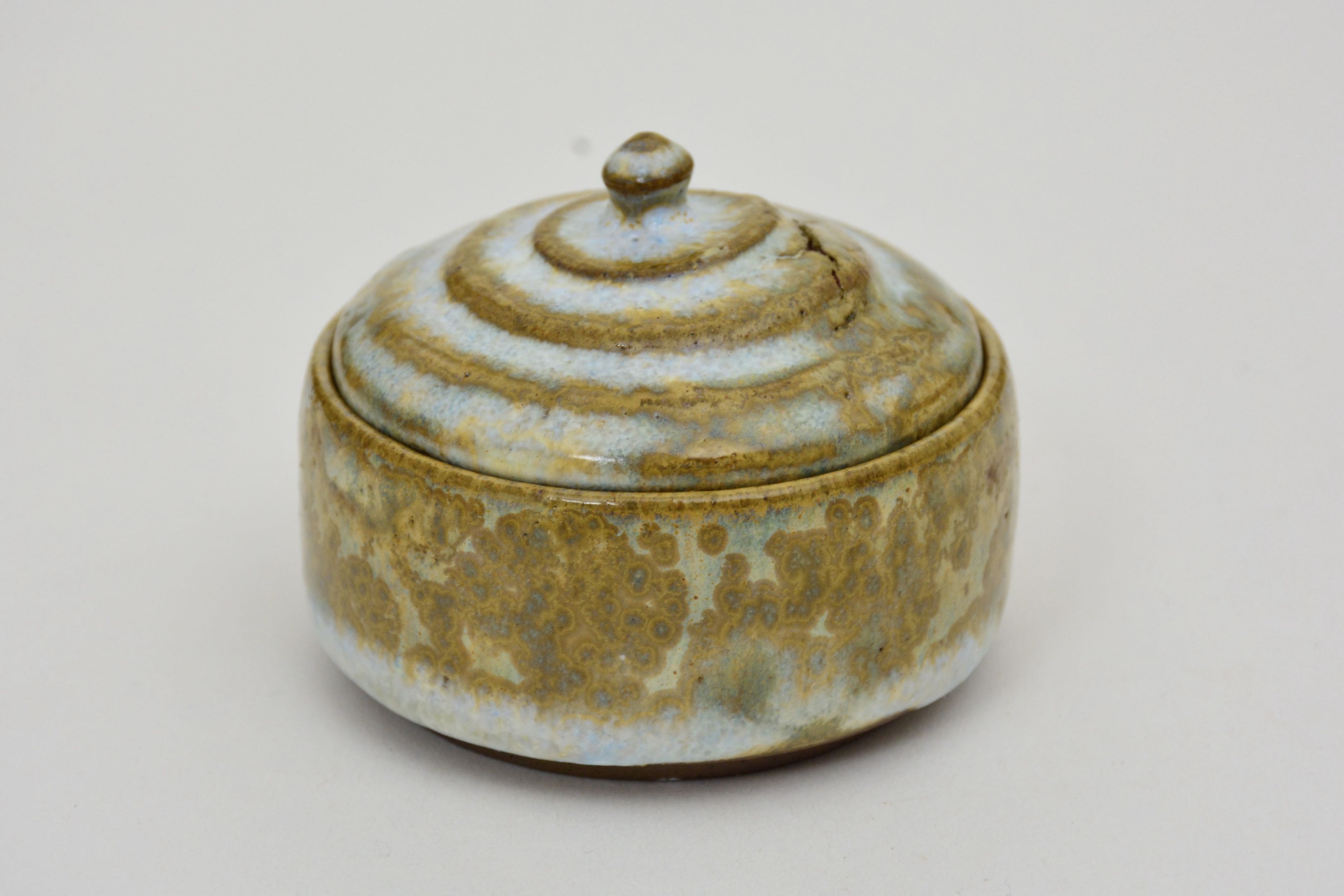 Handthrown Ceramic Lidded Jar in Wood Ash Crystalline Glaze
