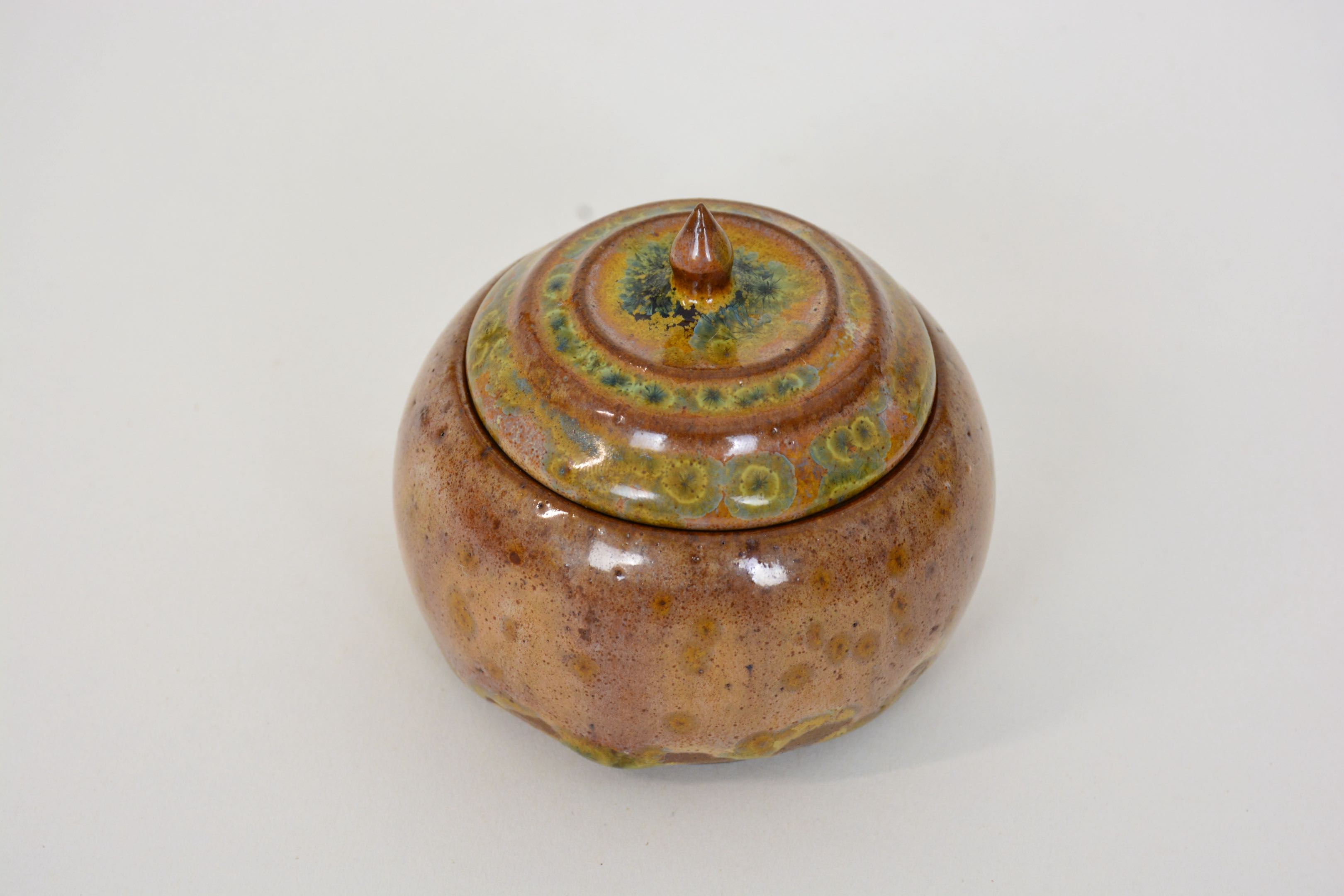 Stoneware Ceramic jar in Wood Ash Crystalline Glaze