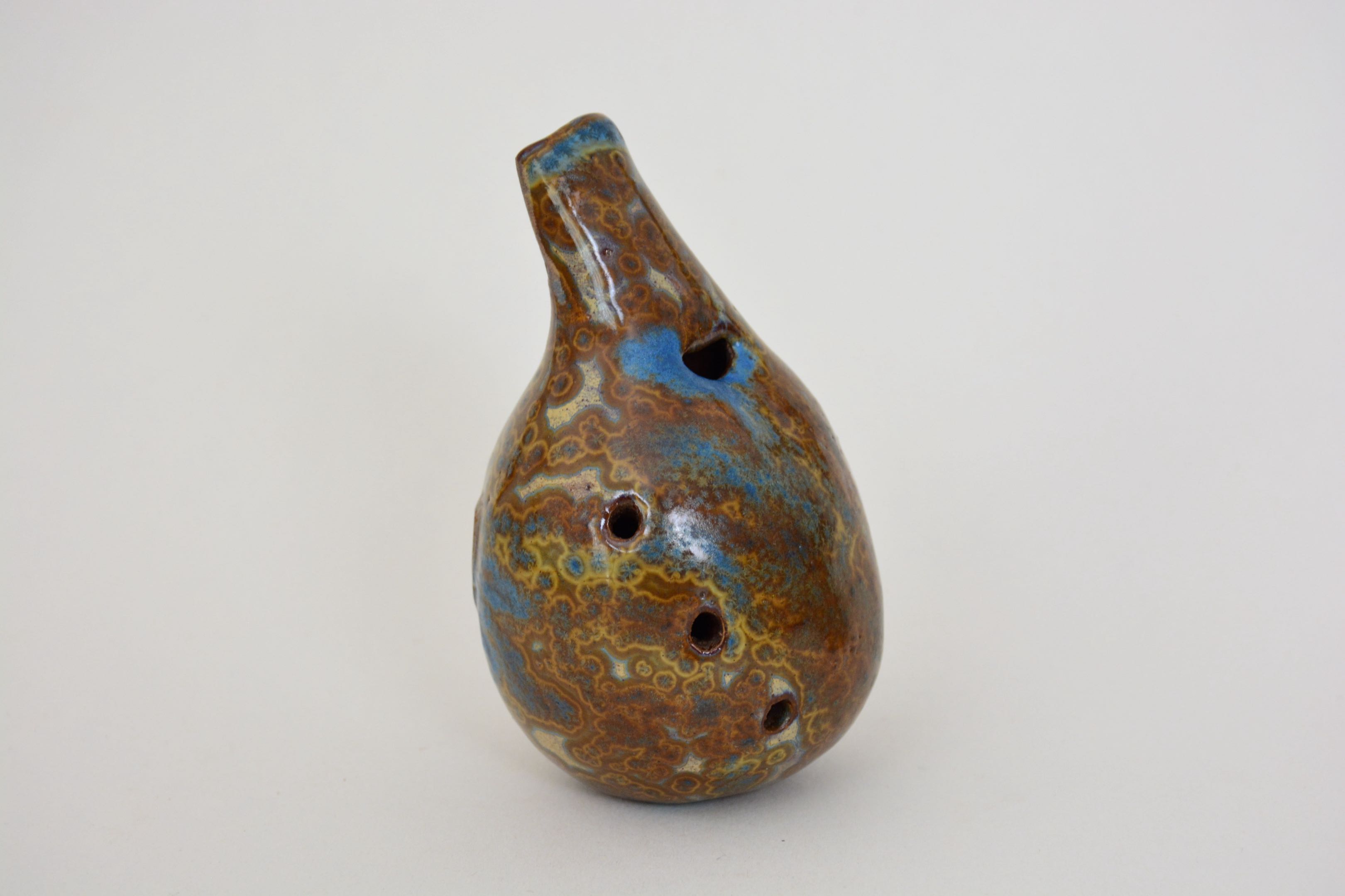 Handmade Ceramic Ocarina in Wood Ash Crystalline Glaze