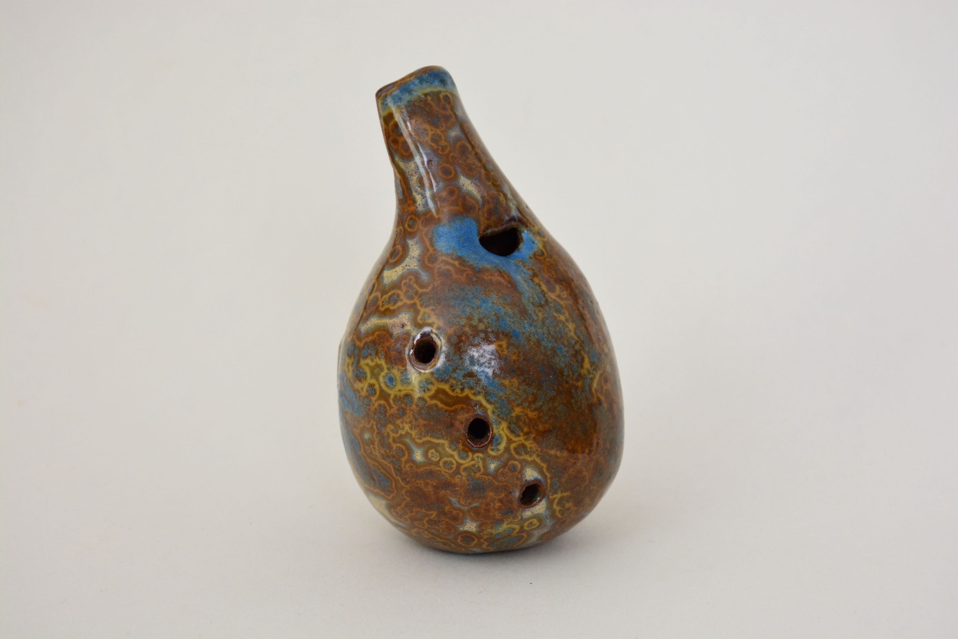 Handmade Ceramic Ocarina in Wood Ash Crystalline Glaze