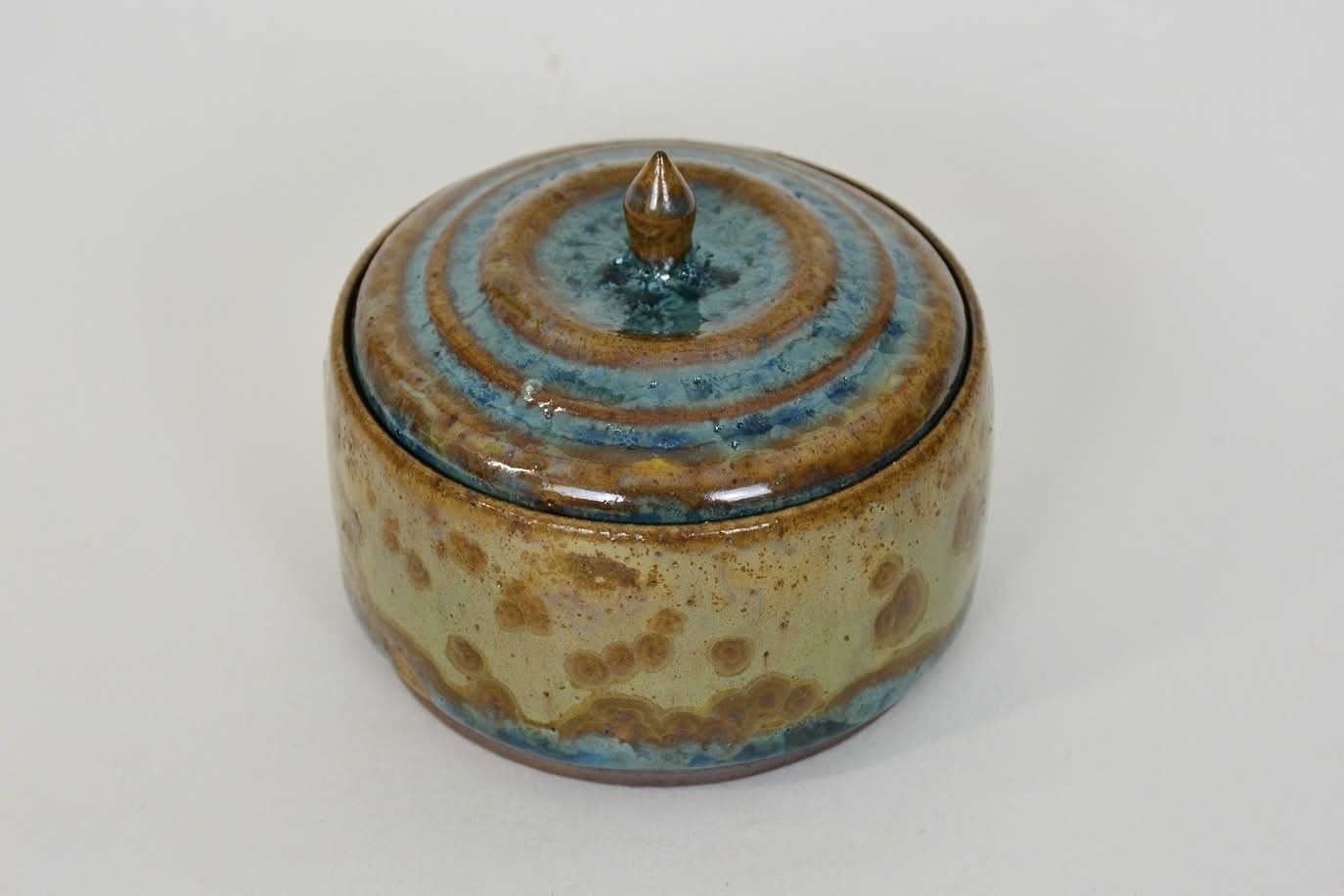 Stoneware Ceramic Lidded Jar in Wood Ash Crystalline Glaze