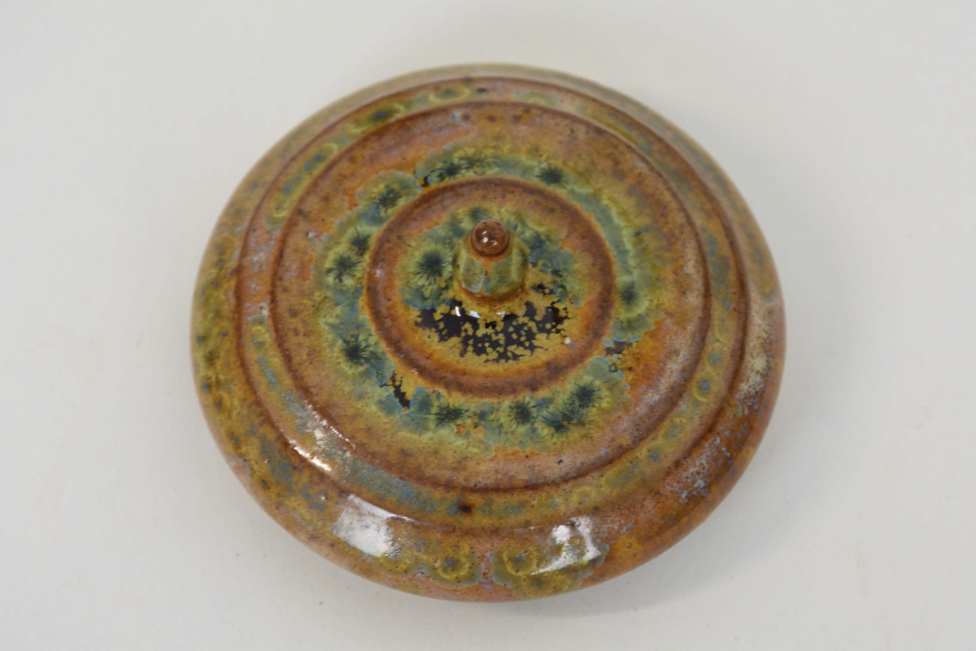 Stoneware Ceramic Lidded Jar in Wood Ash Crystalline Glaze