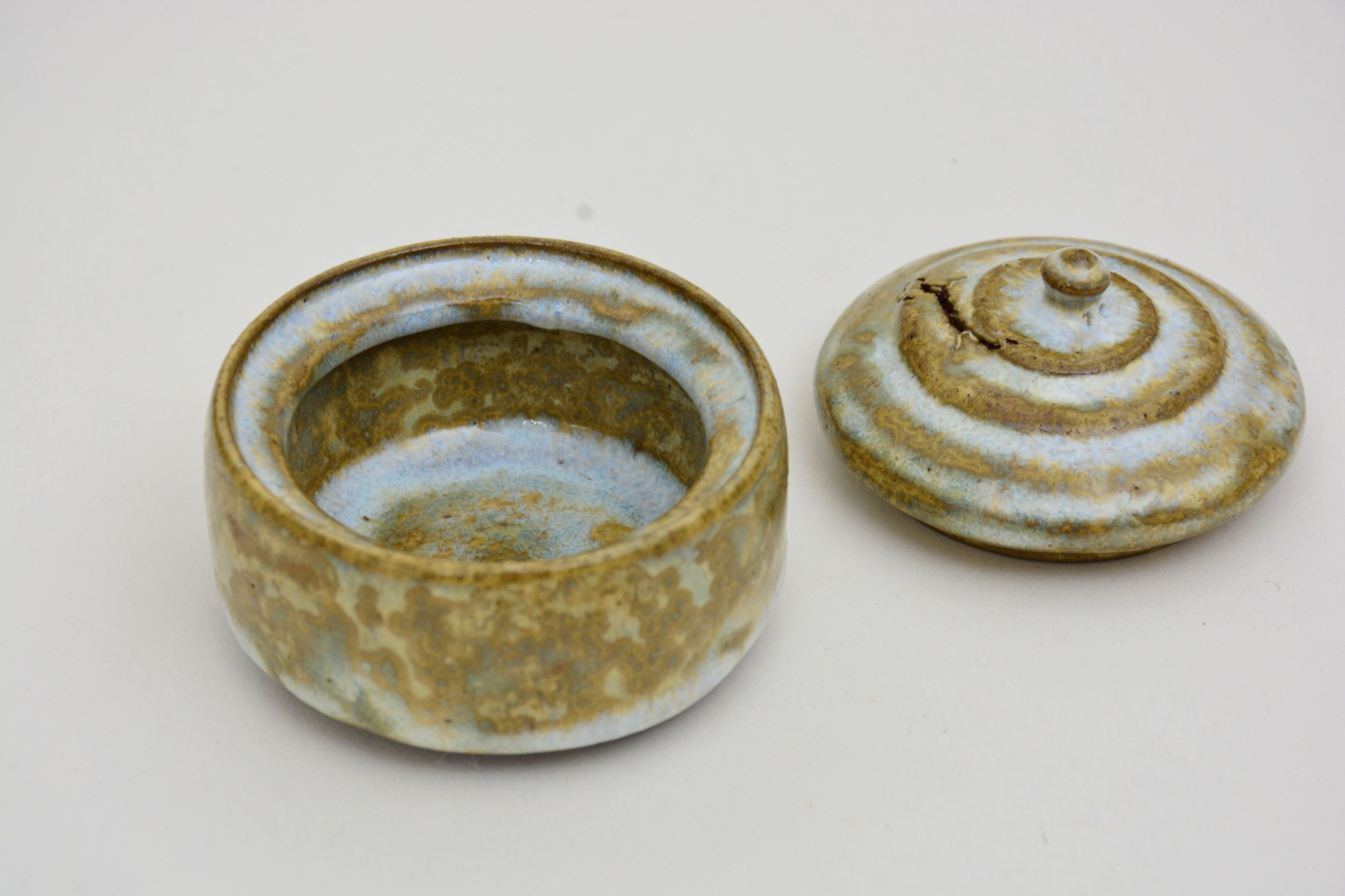 Handthrown Ceramic Lidded Jar in Wood Ash Crystalline Glaze