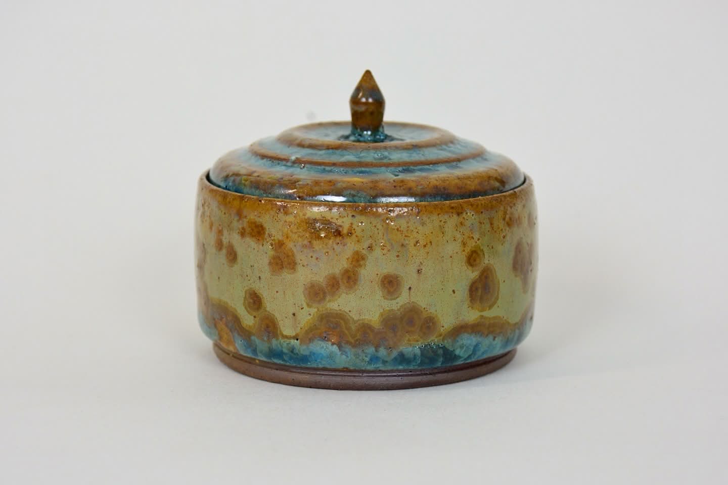 Stoneware Ceramic Lidded Jar in Wood Ash Crystalline Glaze