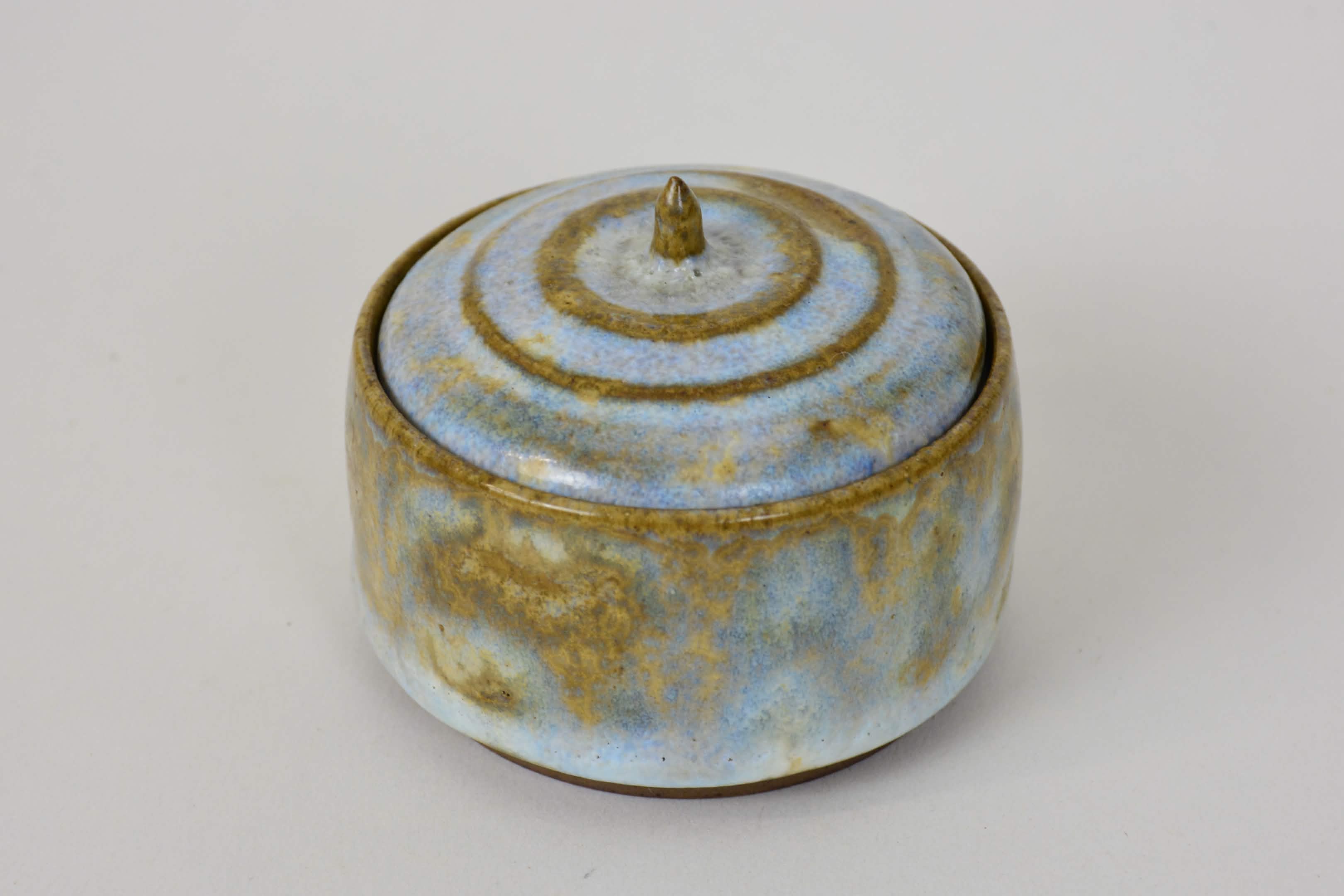 Stoneware Ceramic Lidded Jar in Wood Ash Crystalline Glaze