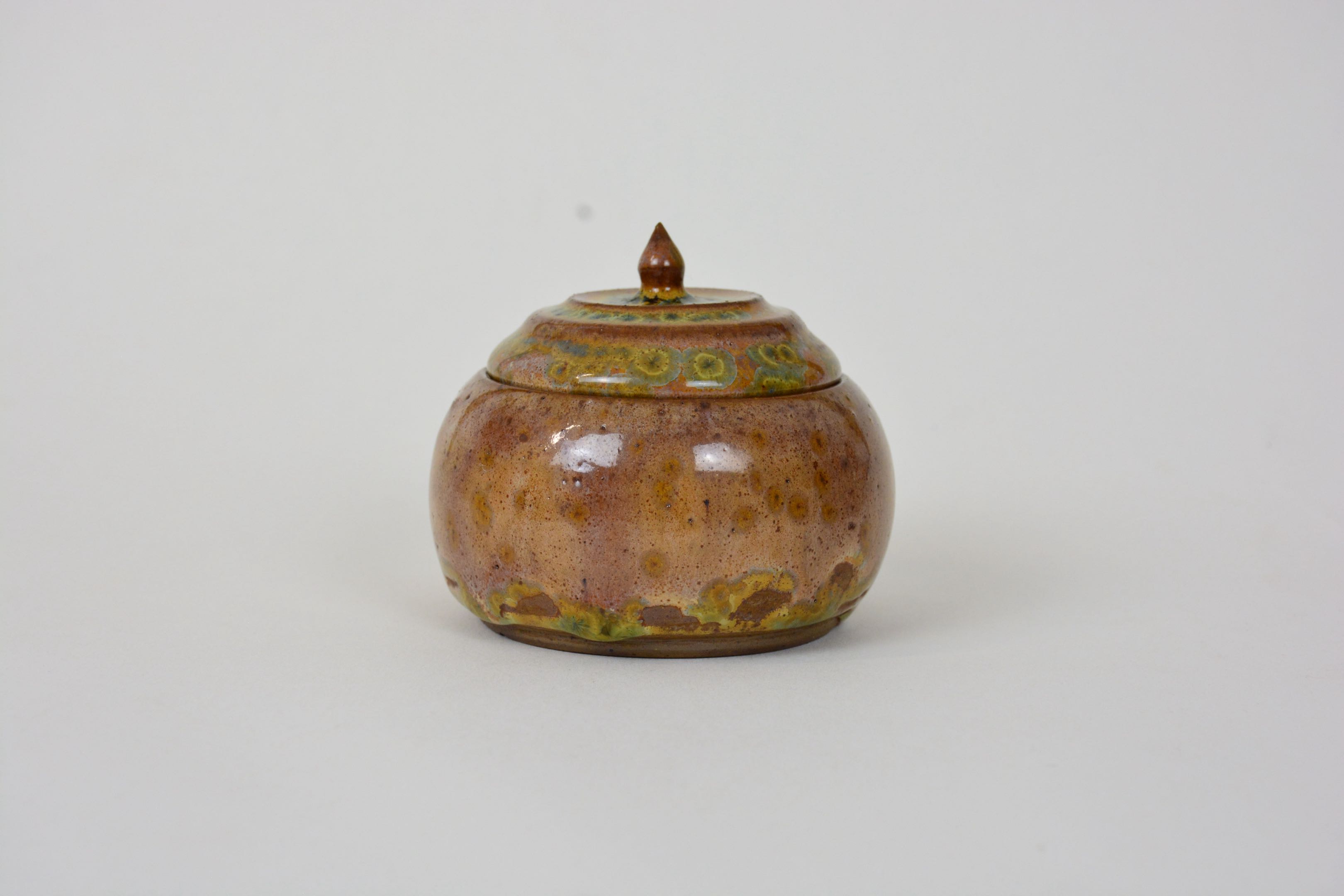 Stoneware Ceramic jar in Wood Ash Crystalline Glaze