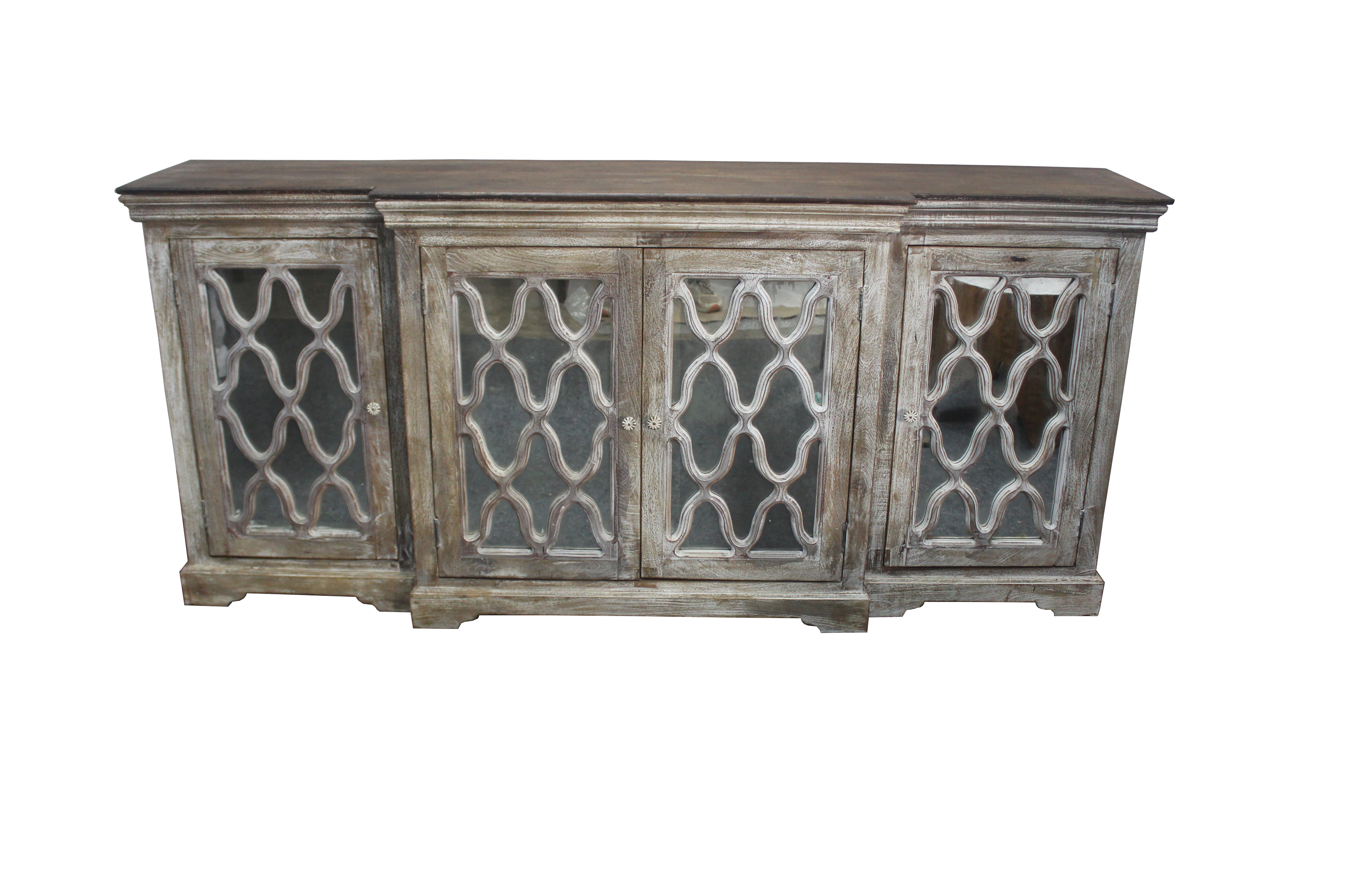 Wood Sideboard with Antique Mirrored Doors and FInish 