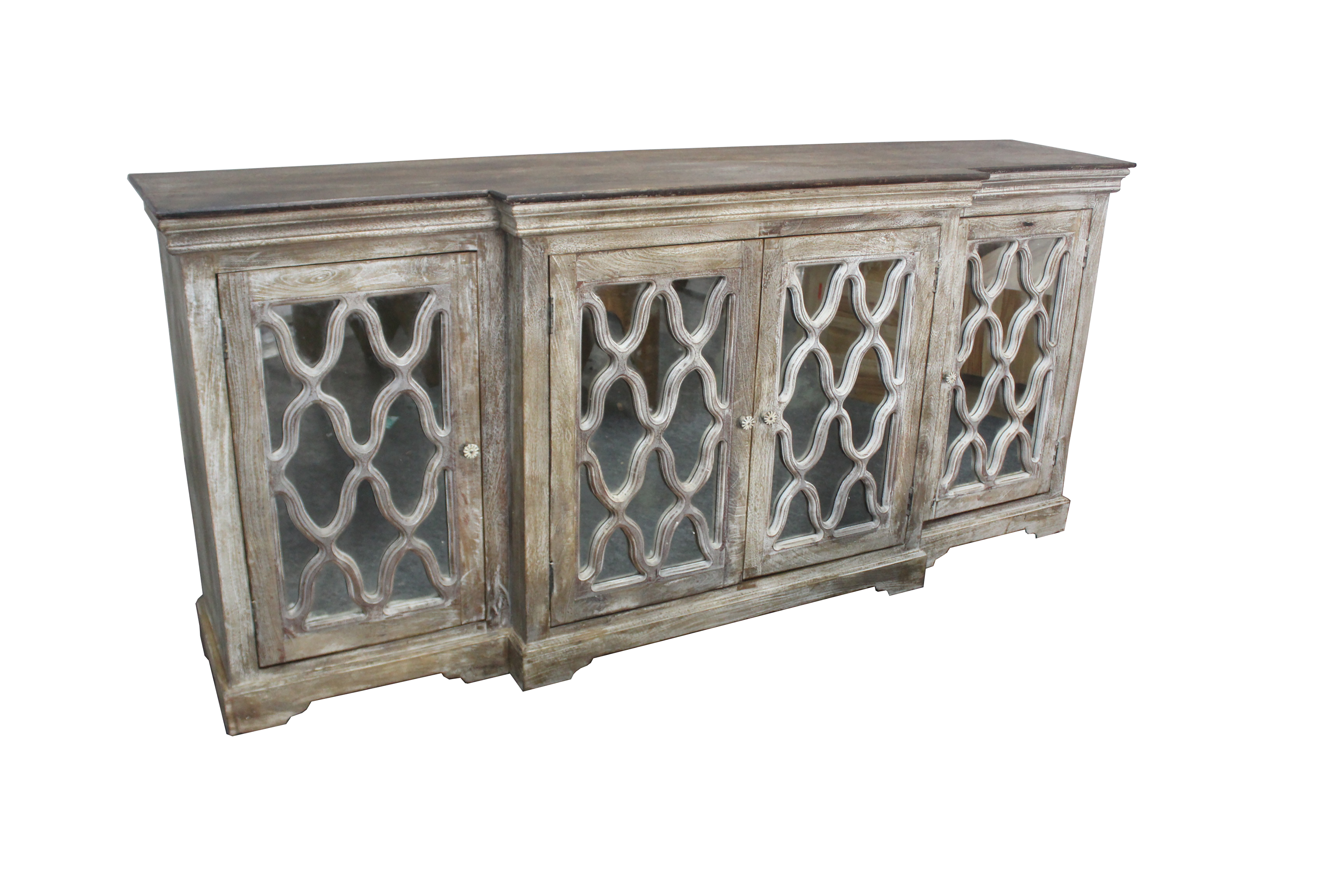 Wood Sideboard with Antique Mirrored Doors and FInish 