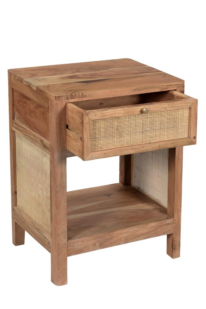 Wood Bedside Table with Rattan