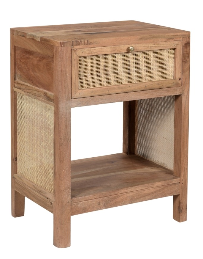Wood Bedside Table with Rattan