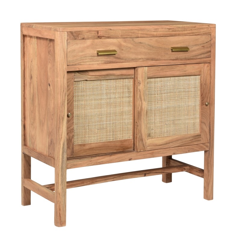 Wood Sideboard with Rattan Sliding Doors and Drawer