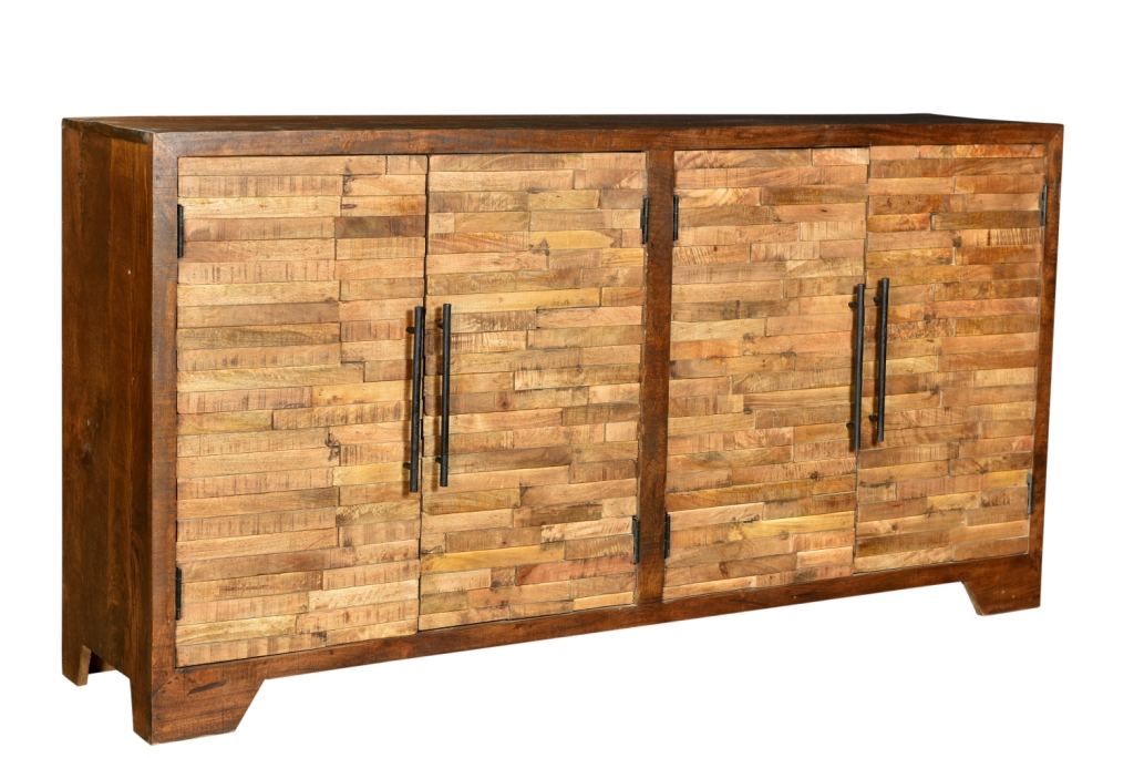 Wood Block Front 4 Door Sideboard