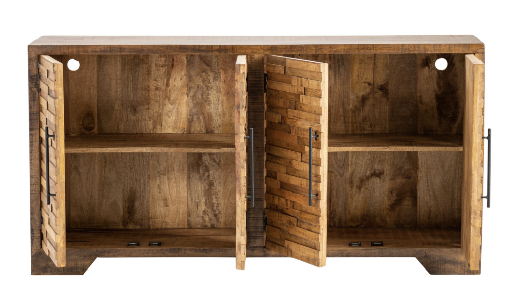 Wood Block Front 4 Door Sideboard