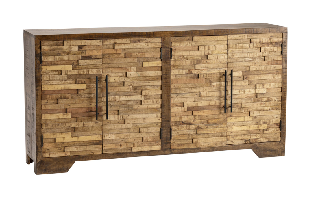 Wood Block Front 4 Door Sideboard