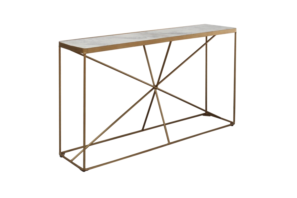 Large White Marble Console Table with Gold Metal Base