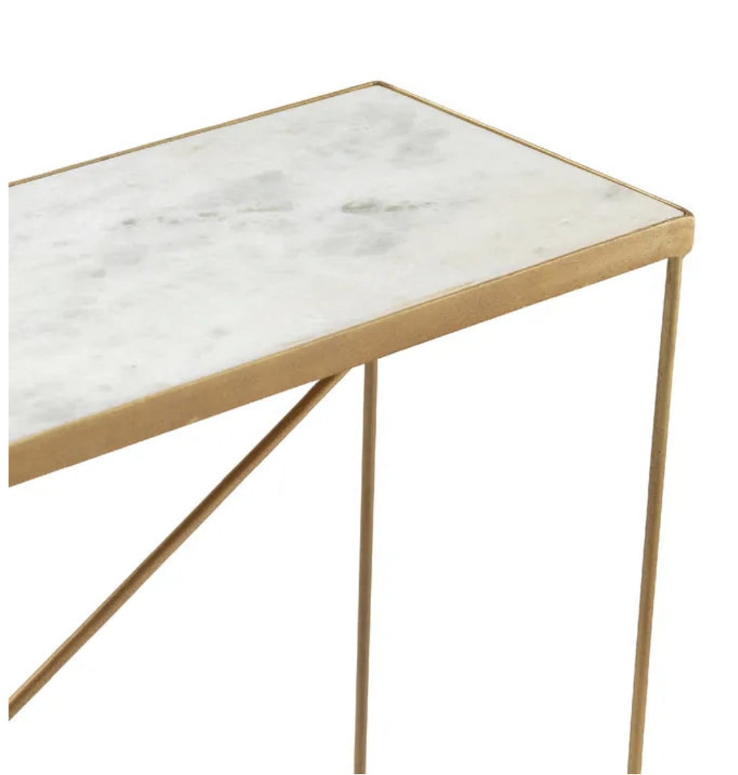 Large White Marble Console Table with Gold Metal Base