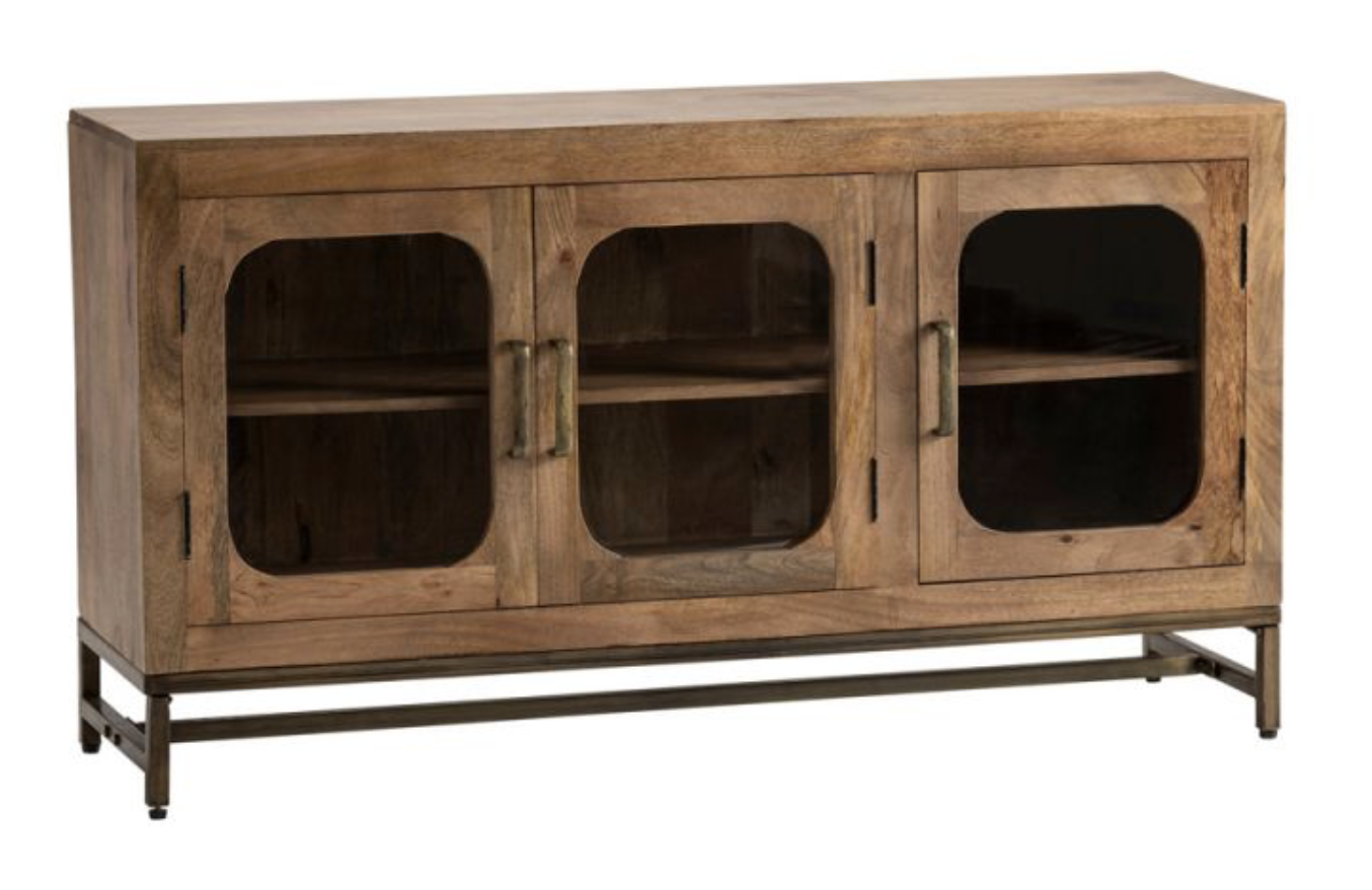 Wood Sideboard With 3 Glass Doors
