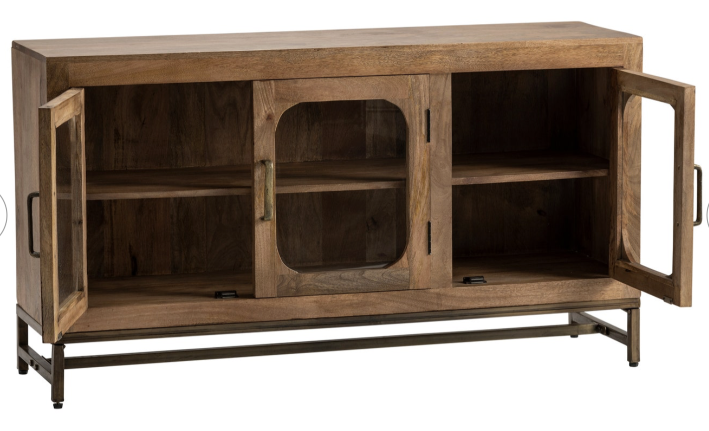 Wood Sideboard With 3 Glass Doors