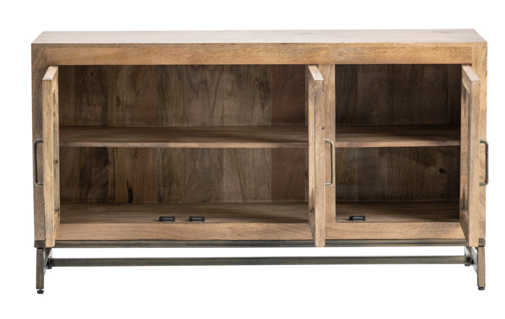 Wood Sideboard With 3 Glass Doors