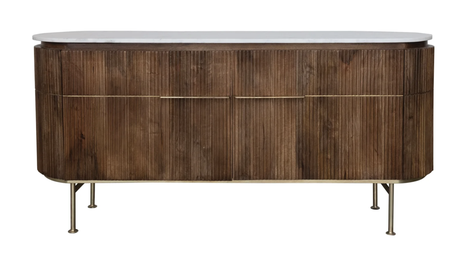Ribbed Wood Sideboard with White Marble Top
