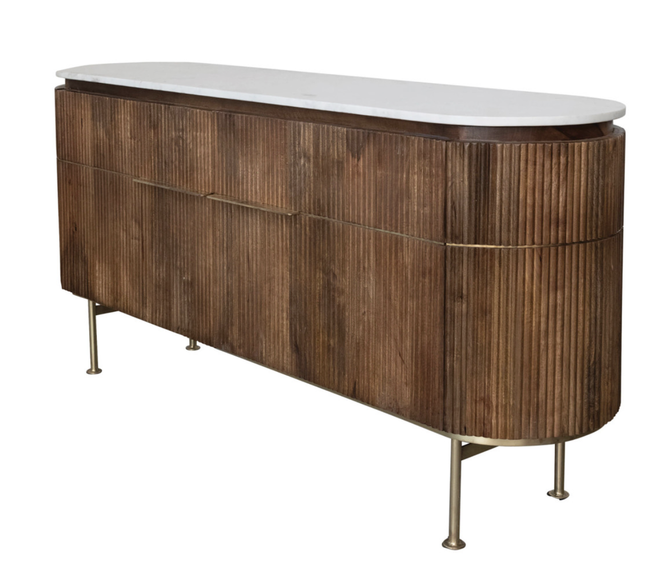 Ribbed Wood Sideboard with White Marble Top