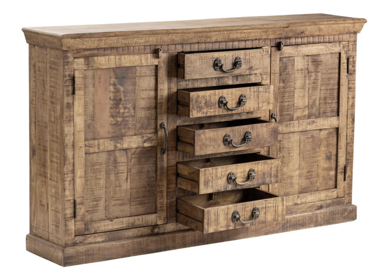 Wood Sideboard 5 Drawers 2 Doors