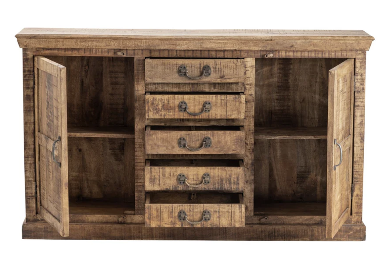 Wood Sideboard 5 Drawers 2 Doors