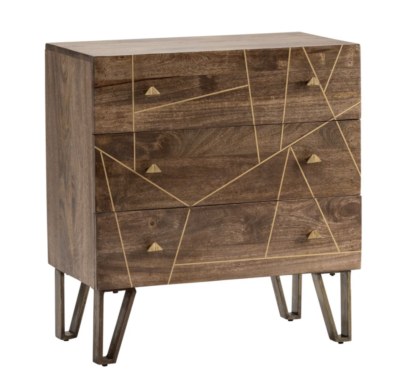 Wood 3 Drawer Chest with Brass Inlay