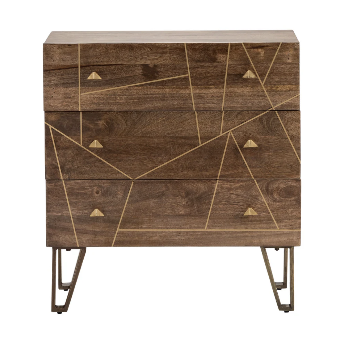 Wood 3 Drawer Chest with Brass Inlay