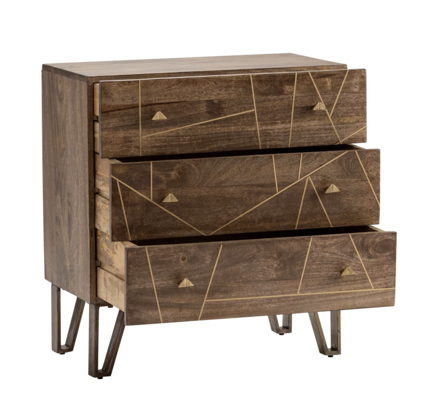 Wood 3 Drawer Chest with Brass Inlay