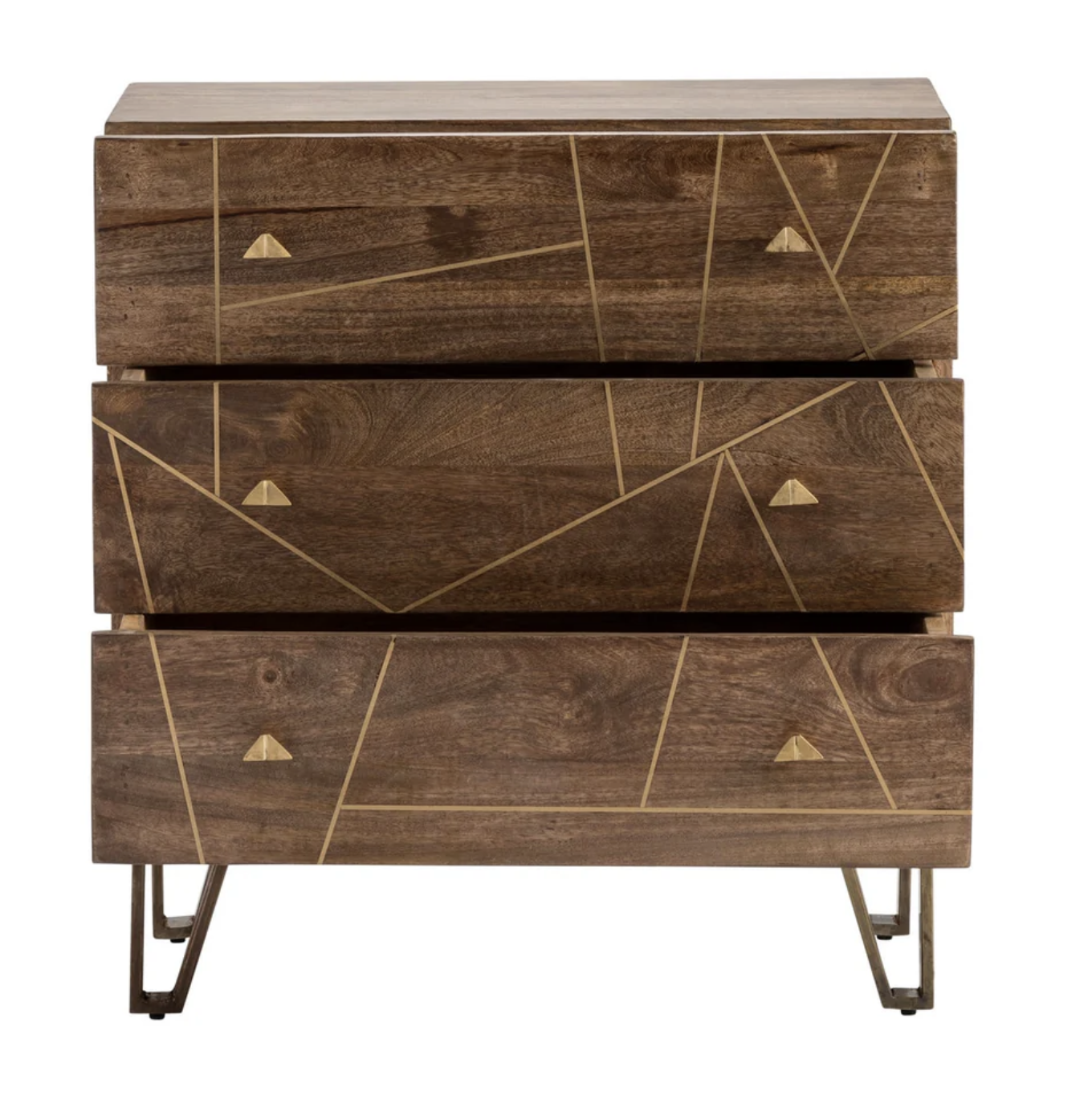 Wood 3 Drawer Chest with Brass Inlay