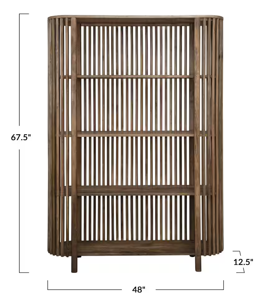 Wood 4 Shelf Slatted Bookcase