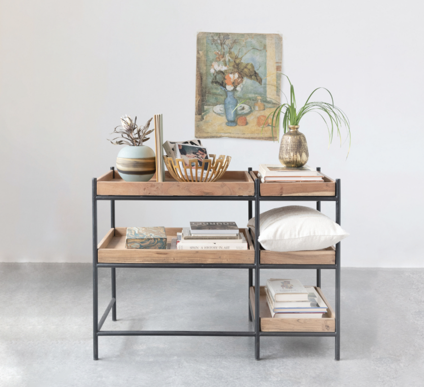 Wood and Metal Console Table with 5 Removable Shelves
