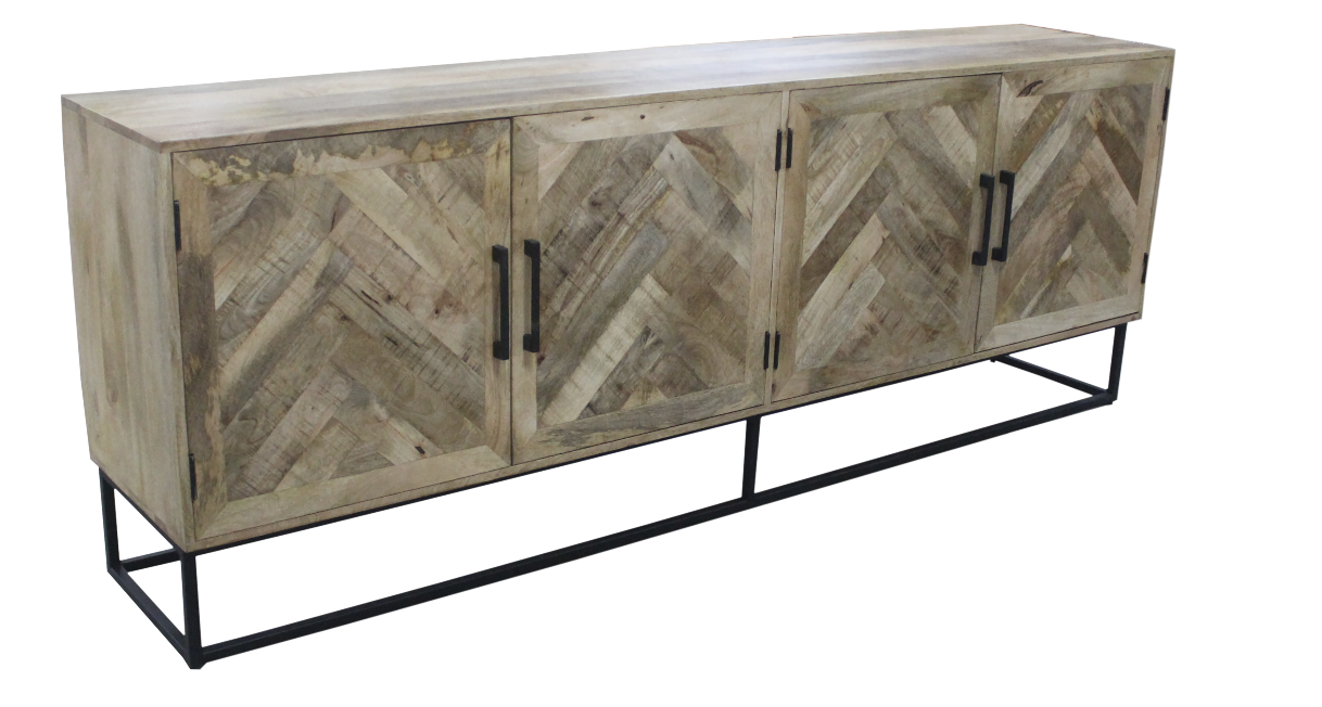 Geometric 4 Door Wood Sideboard 