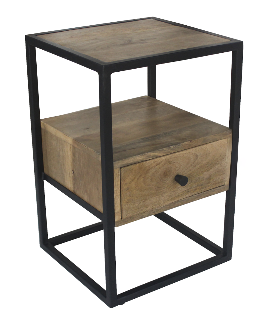 Wood and Steel Side Table 