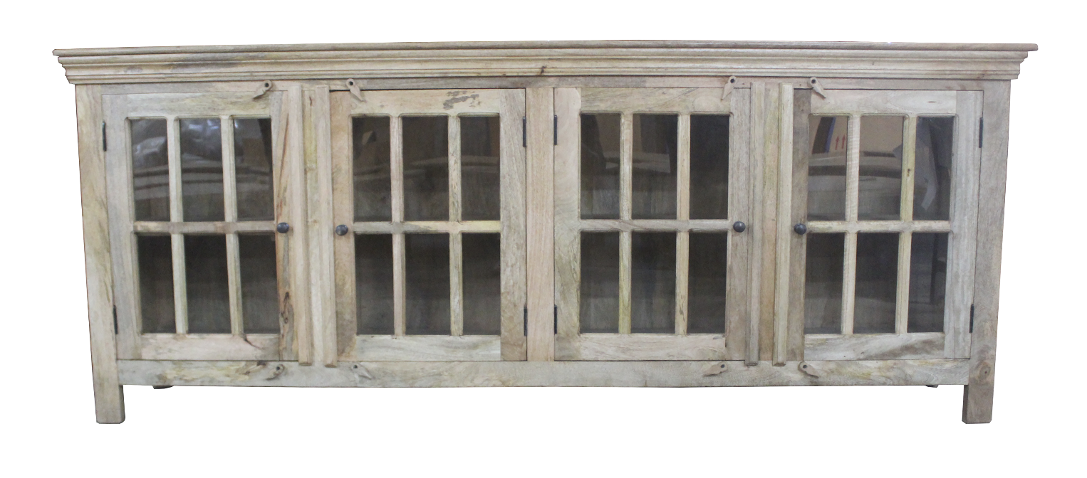 Wood 4 Door Sideboard with Glass Doors 