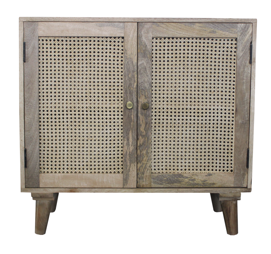 Wood Sideboard with Rattan Doors 