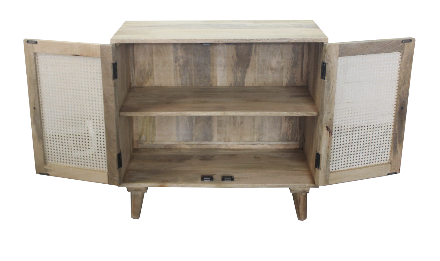 Wood Sideboard with Rattan Doors 
