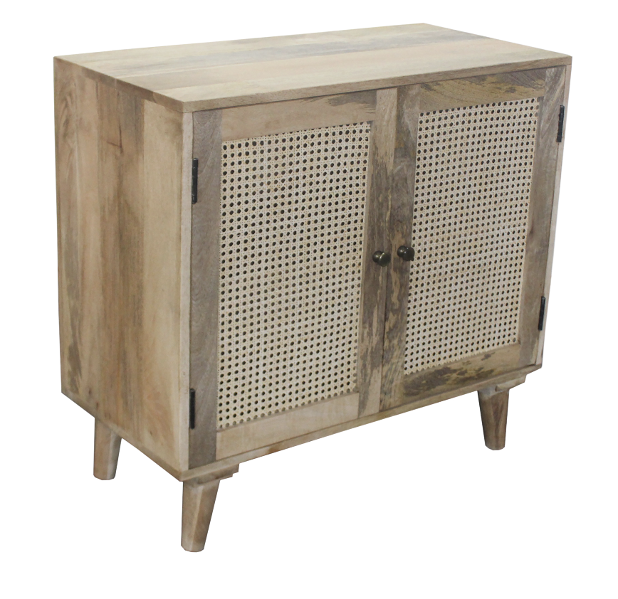 Wood Sideboard with Rattan Doors 