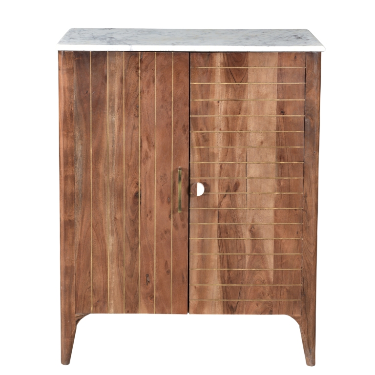Wood Sideboard Brass Inlay with Marble Top