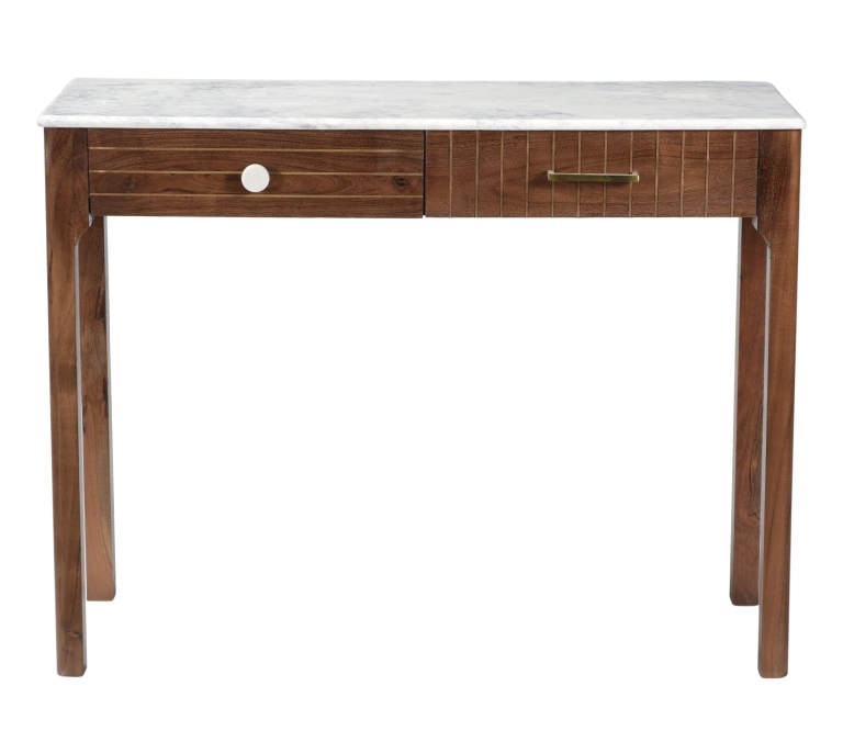 Wood Console Brass Inlay with Marble Top