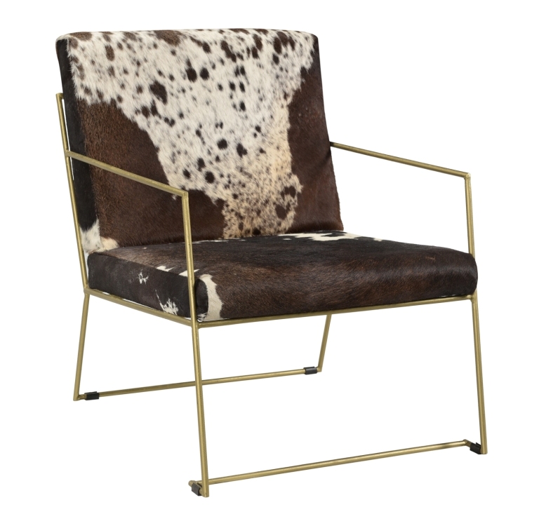 Cowhide Lounge Chair With Gold Steel Frame 